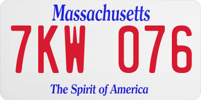 MA license plate 7KW076