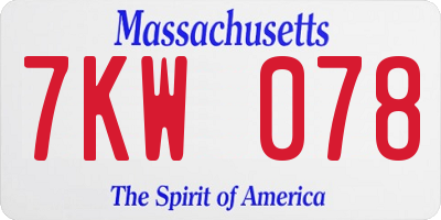 MA license plate 7KW078