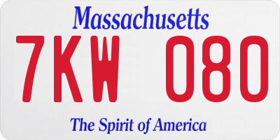 MA license plate 7KW080