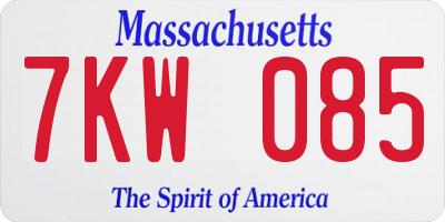 MA license plate 7KW085