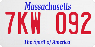 MA license plate 7KW092