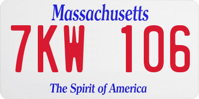 MA license plate 7KW106
