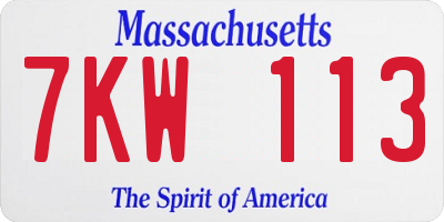 MA license plate 7KW113