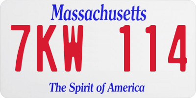 MA license plate 7KW114