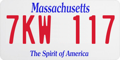 MA license plate 7KW117