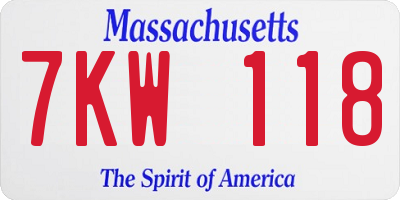 MA license plate 7KW118