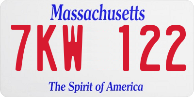 MA license plate 7KW122