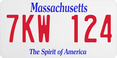 MA license plate 7KW124
