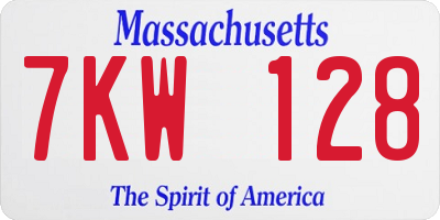 MA license plate 7KW128
