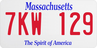 MA license plate 7KW129
