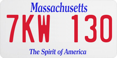 MA license plate 7KW130