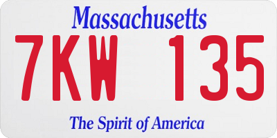 MA license plate 7KW135