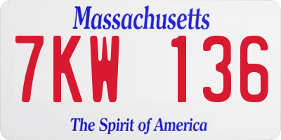 MA license plate 7KW136
