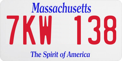 MA license plate 7KW138