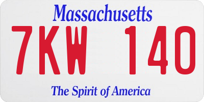 MA license plate 7KW140