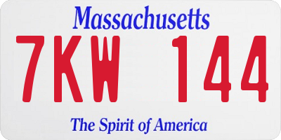 MA license plate 7KW144