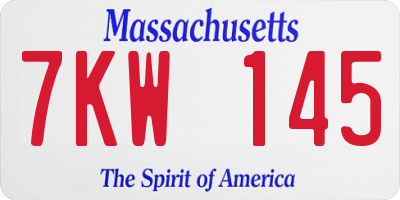MA license plate 7KW145