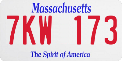 MA license plate 7KW173