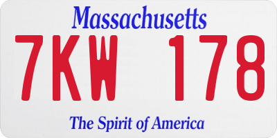 MA license plate 7KW178
