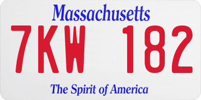 MA license plate 7KW182
