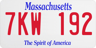 MA license plate 7KW192