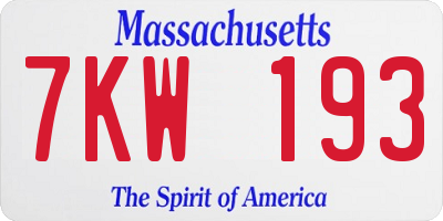 MA license plate 7KW193