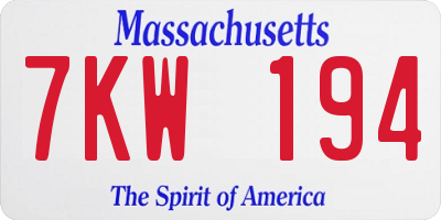 MA license plate 7KW194