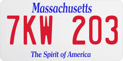 MA license plate 7KW203