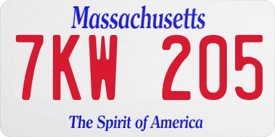 MA license plate 7KW205