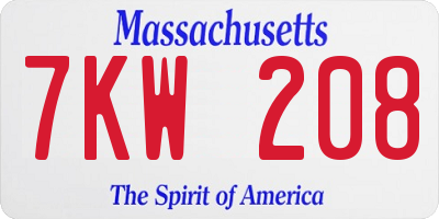 MA license plate 7KW208