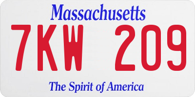 MA license plate 7KW209