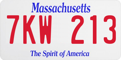 MA license plate 7KW213