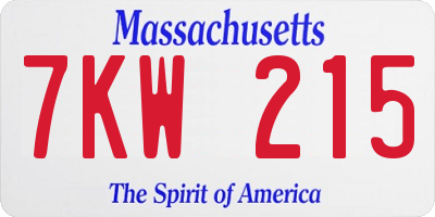 MA license plate 7KW215