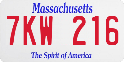 MA license plate 7KW216