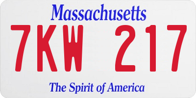MA license plate 7KW217
