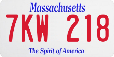 MA license plate 7KW218