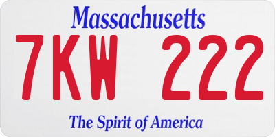 MA license plate 7KW222