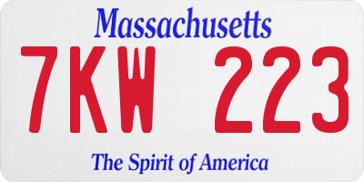 MA license plate 7KW223