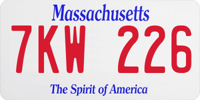 MA license plate 7KW226
