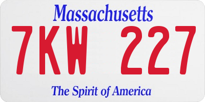 MA license plate 7KW227