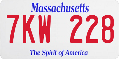 MA license plate 7KW228