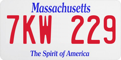 MA license plate 7KW229