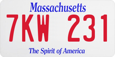 MA license plate 7KW231