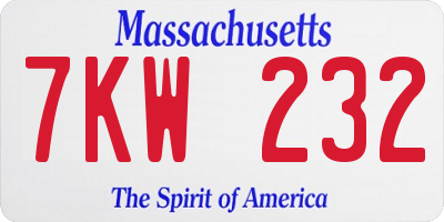MA license plate 7KW232