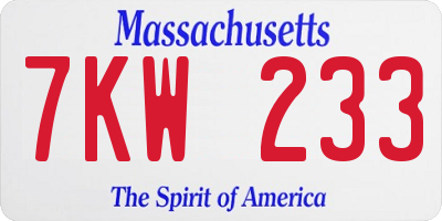 MA license plate 7KW233