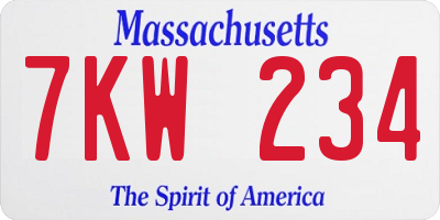 MA license plate 7KW234