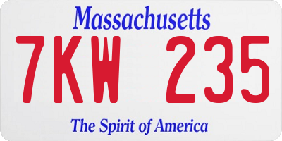 MA license plate 7KW235