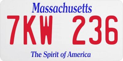MA license plate 7KW236