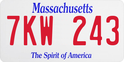 MA license plate 7KW243