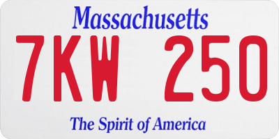 MA license plate 7KW250